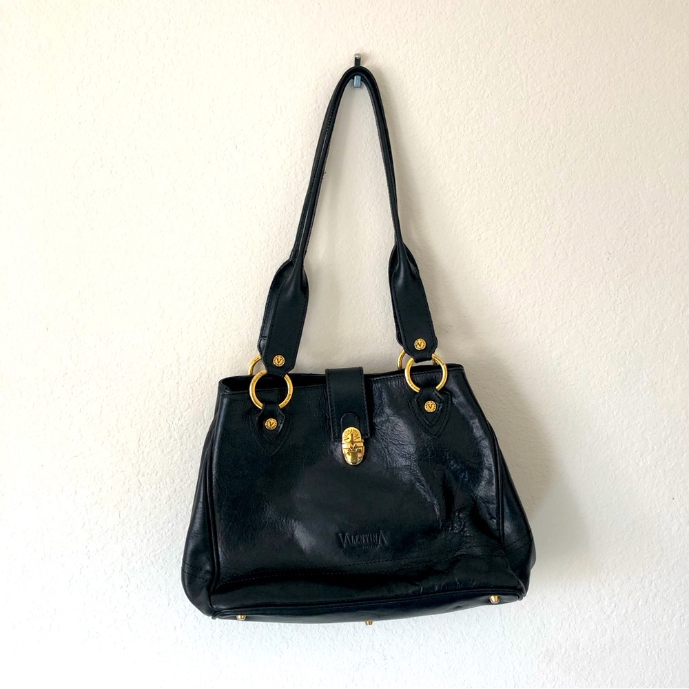 VALENTINA "Made In Italy" Mustang Black Shoulder Genuine Leather Handbag – OS